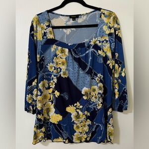 Espresso Navy and Yellow Floral Blouse